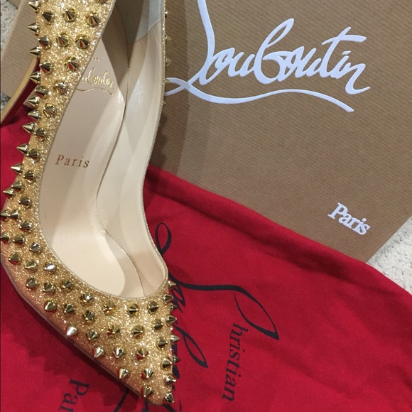 Christian Louboutin Follies Spikes Gold 100Glitter - Picture 5 of 5
